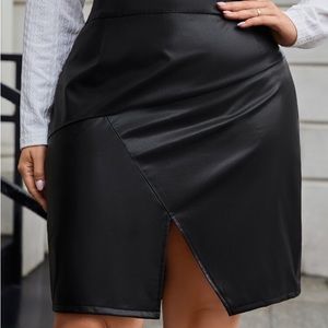 Split Hem Faux Leather Skirt
